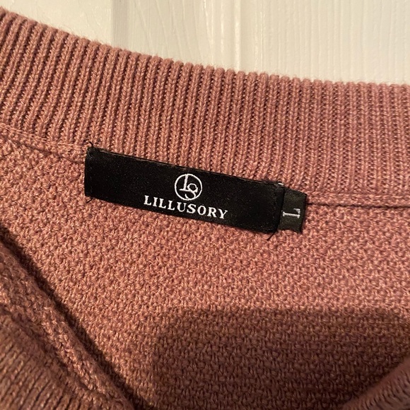 LILLUSORY mauve pink women’s high low waffle knit sweater - Picture 5 of 7